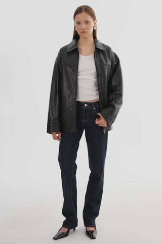 LAMARQUE Theia Leather Bomber Jacket in Black