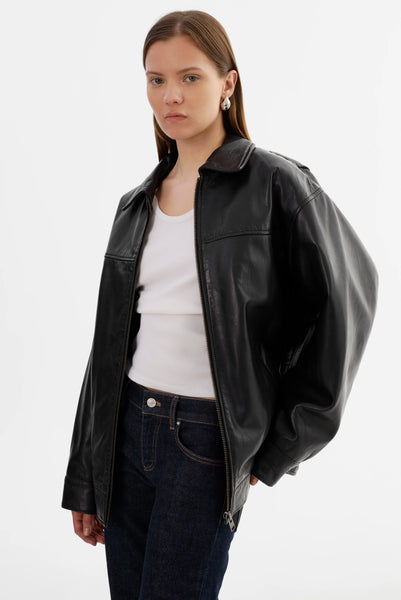 LAMARQUE Theia Leather Bomber Jacket in Black