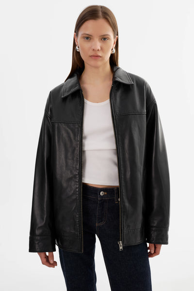 LAMARQUE Theia Leather Bomber Jacket in Black