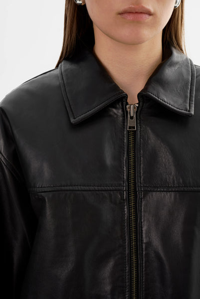 LAMARQUE Theia Leather Bomber Jacket in Black