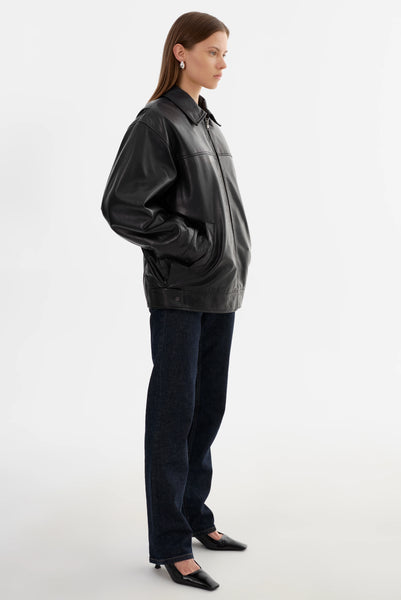 LAMARQUE Theia Leather Bomber Jacket in Black