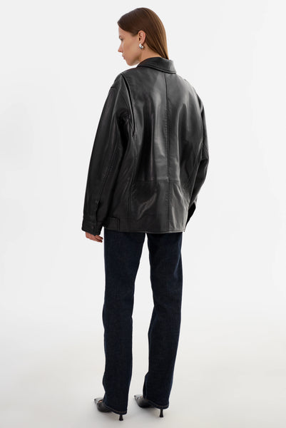 LAMARQUE Theia Leather Bomber Jacket in Black