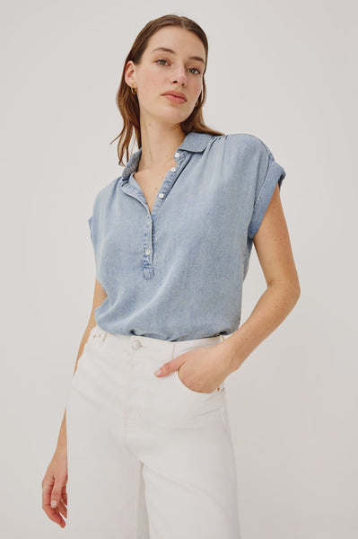 Rails Tuscany Tencel Denim Top in Washed Blue