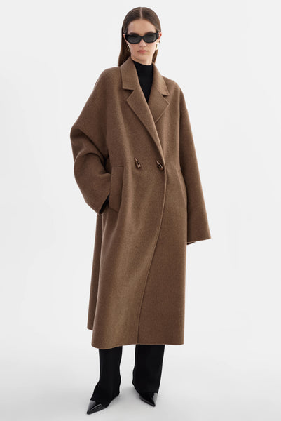 LAMARQUE Twila Wool Scarf Coat in Heather Brown