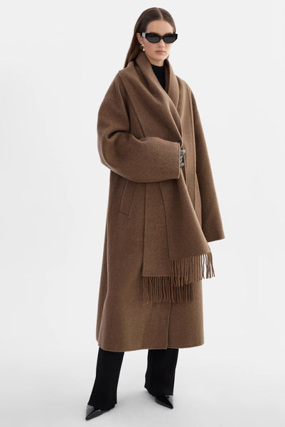 LAMARQUE Twila Wool Scarf Coat in Heather Brown