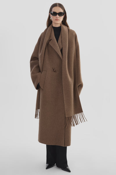 LAMARQUE Twila Wool Scarf Coat in Heather Brown