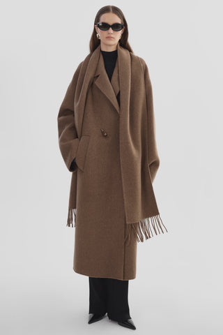 LAMARQUE Twila Wool Scarf Coat in Heather Brown