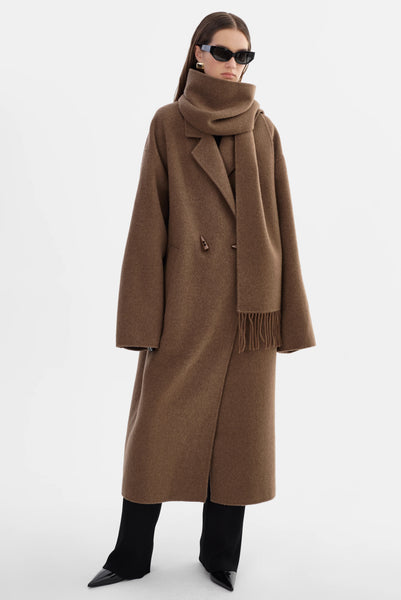 LAMARQUE Twila Wool Scarf Coat in Heather Brown