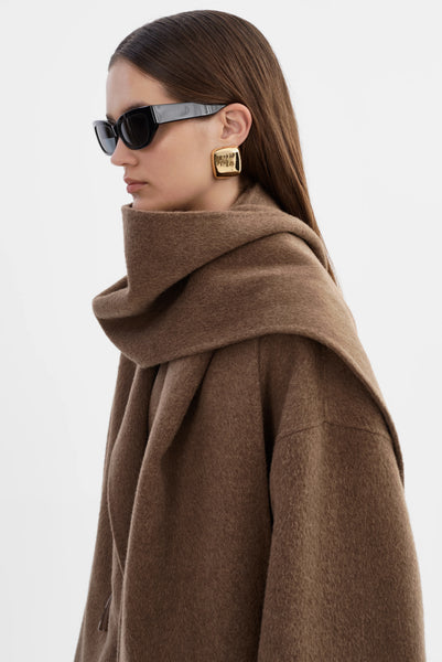 LAMARQUE Twila Wool Scarf Coat in Heather Brown