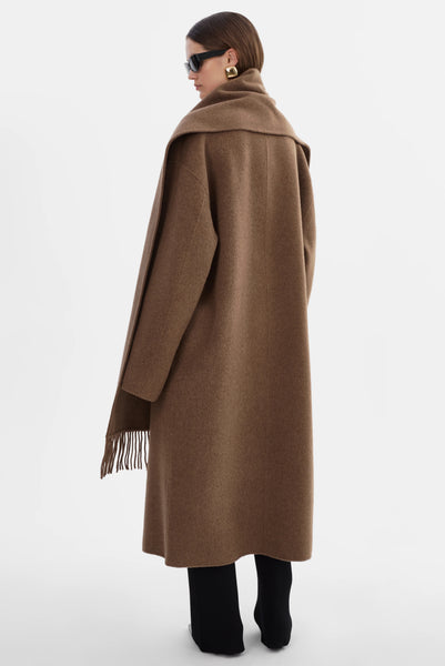 LAMARQUE Twila Wool Scarf Coat in Heather Brown