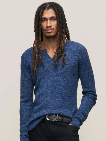 John Varvatos TRAVIS LS Rib Henley - Navy