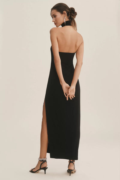 Norma Kamali Halter Turtle Side Slit Gown in Black