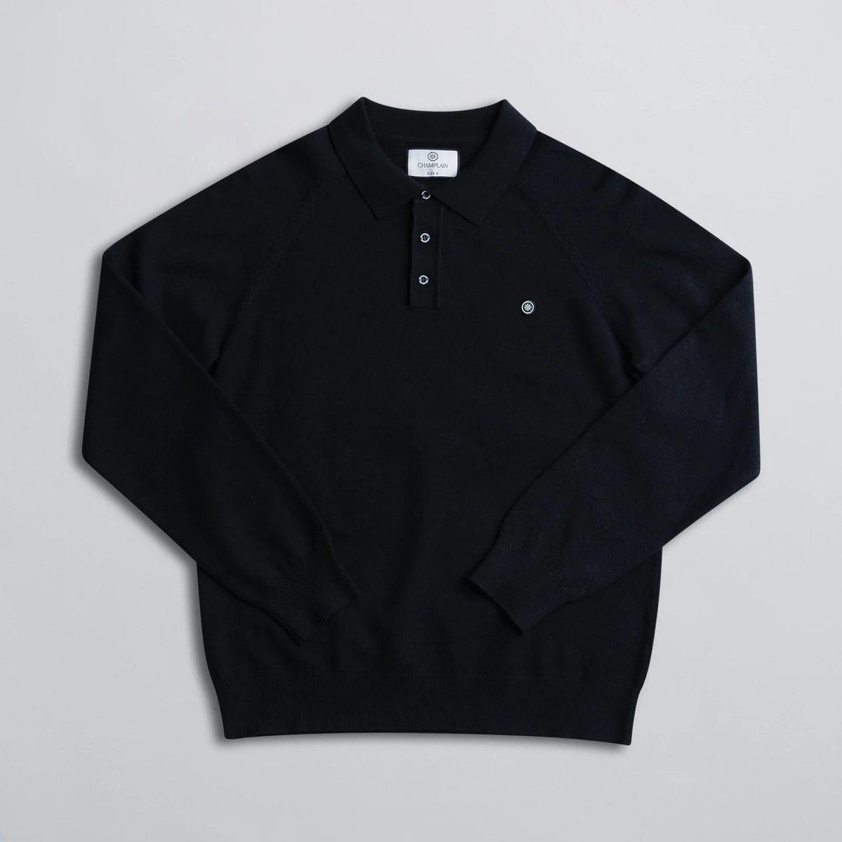 Champlain Long Sleeve Knit Polo in Black