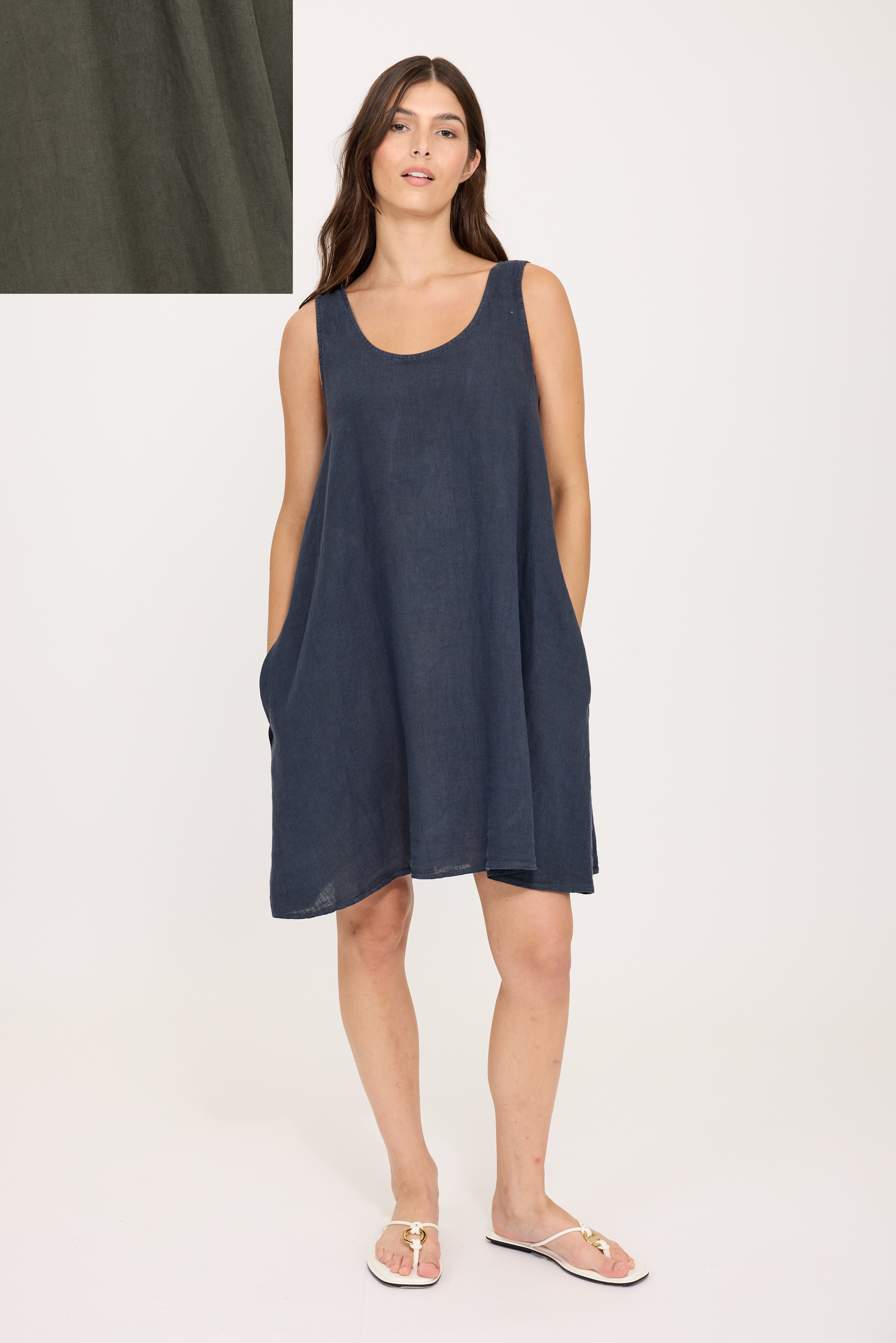 Pistache Linen Weekender Dress in Military Green