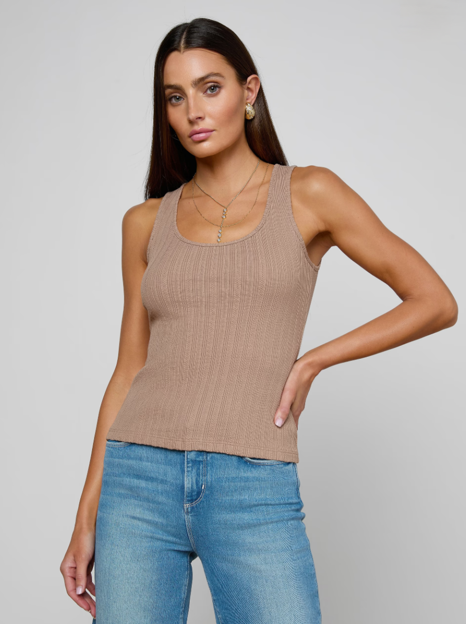 L'AGENCE Adira Scoop Neck Tank in Portabella