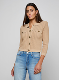 L'AGENCE Risa Collared Cardigan in Light Almond/Gold