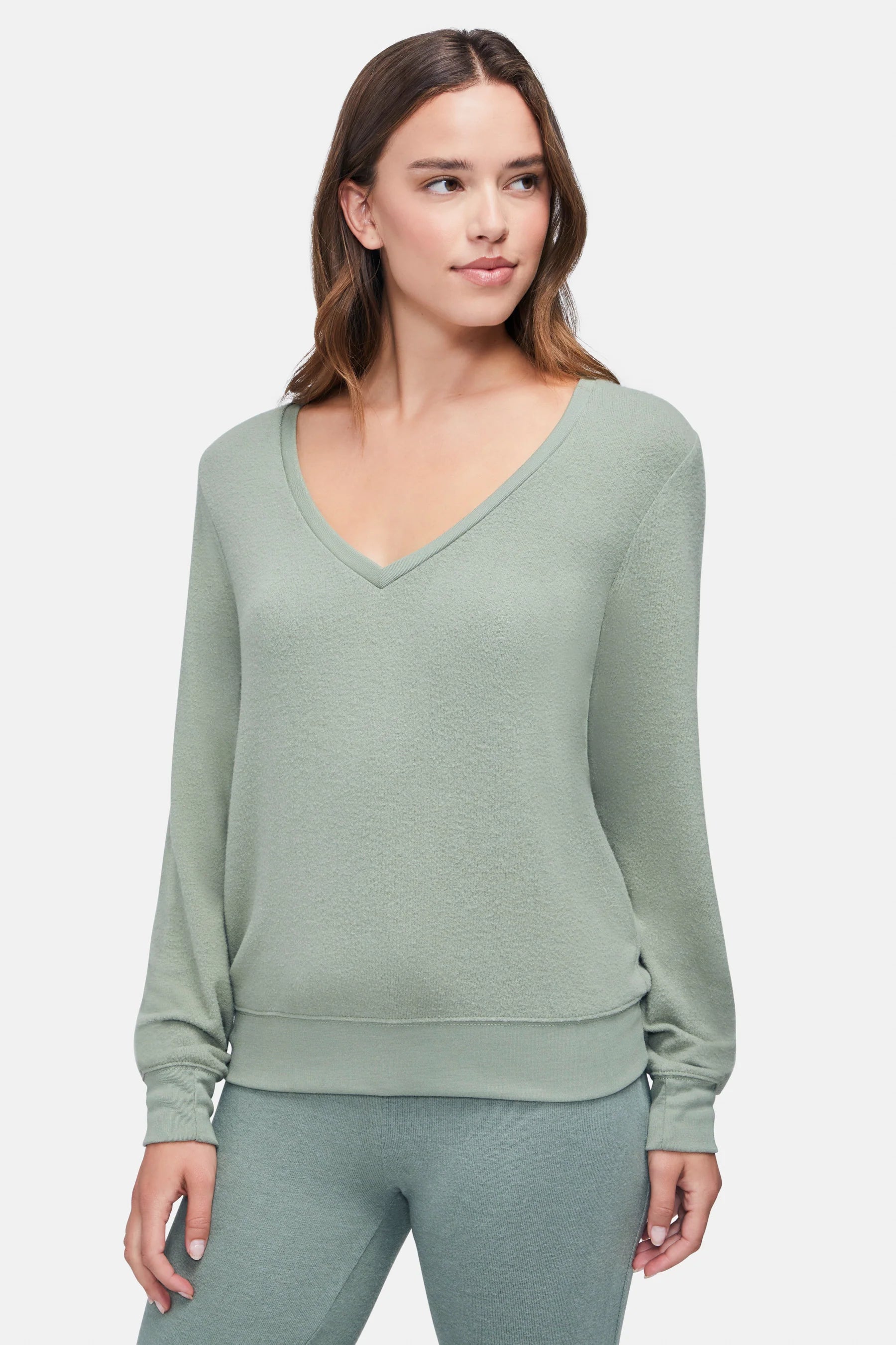 Wildfox Baggy Beach V-Neck Top in Oil Green