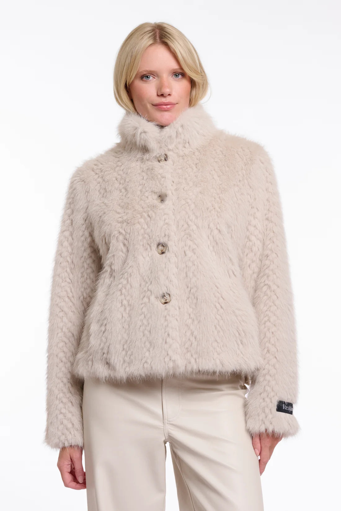 RINO & PELLE Vie Single Breasted Faux Fur Jacket in Birch