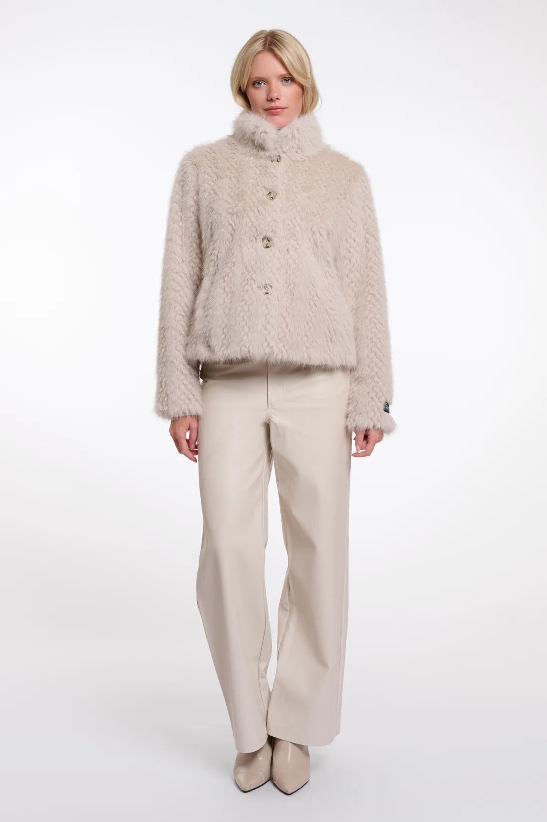 RINO & PELLE Vie Single Breasted Faux Fur Jacket in Birch