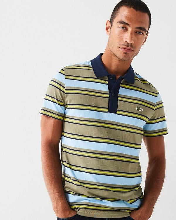 Lacoste Regular Fit Striped Cotton Polo Shirt - Khaki Green