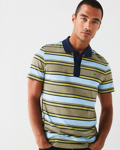 Lacoste Regular Fit Striped Cotton Polo Shirt - Khaki Green