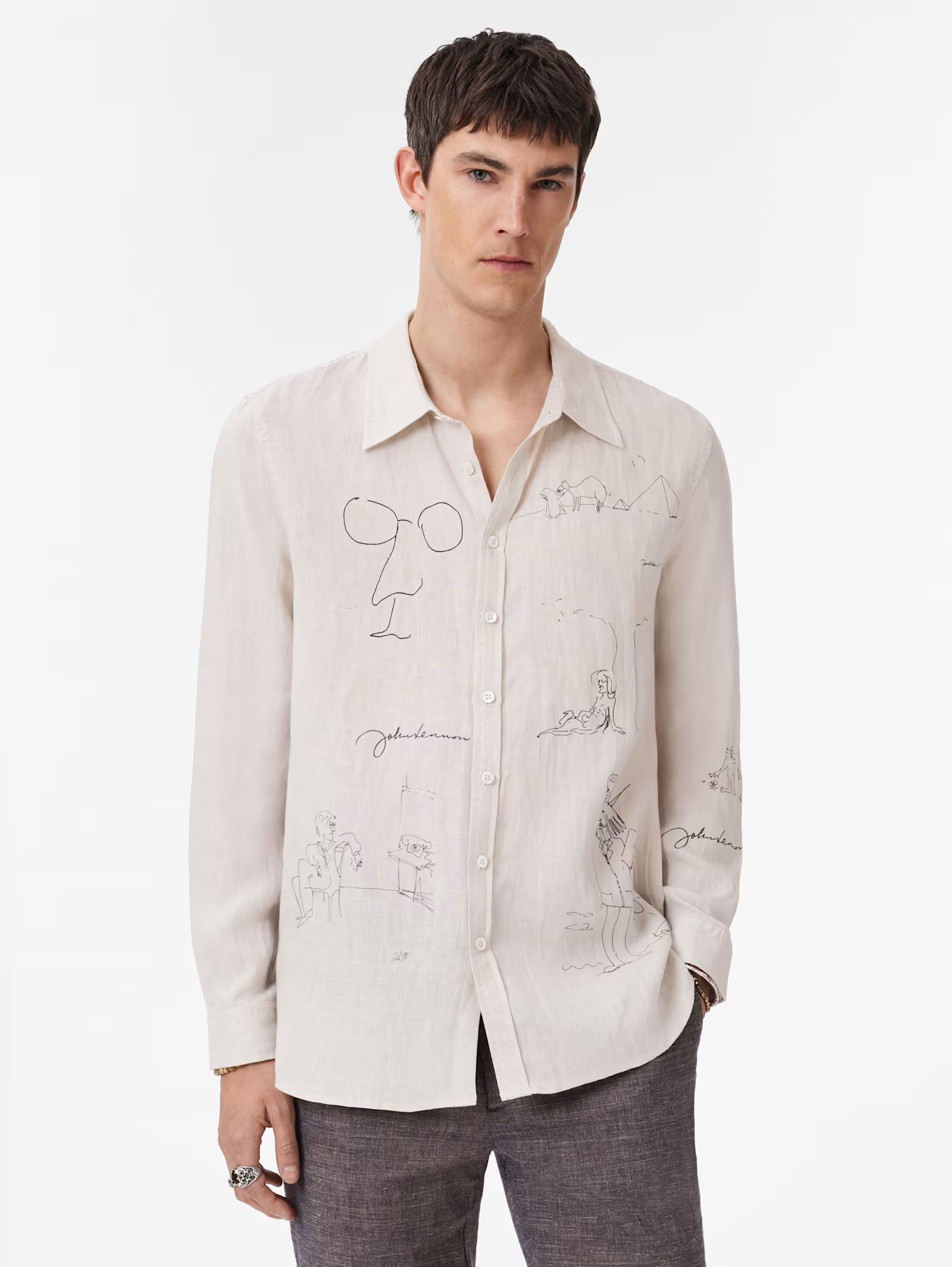John Varvatos JOHN LENNON Bank Street Illustration Shirt - Grey Mist
