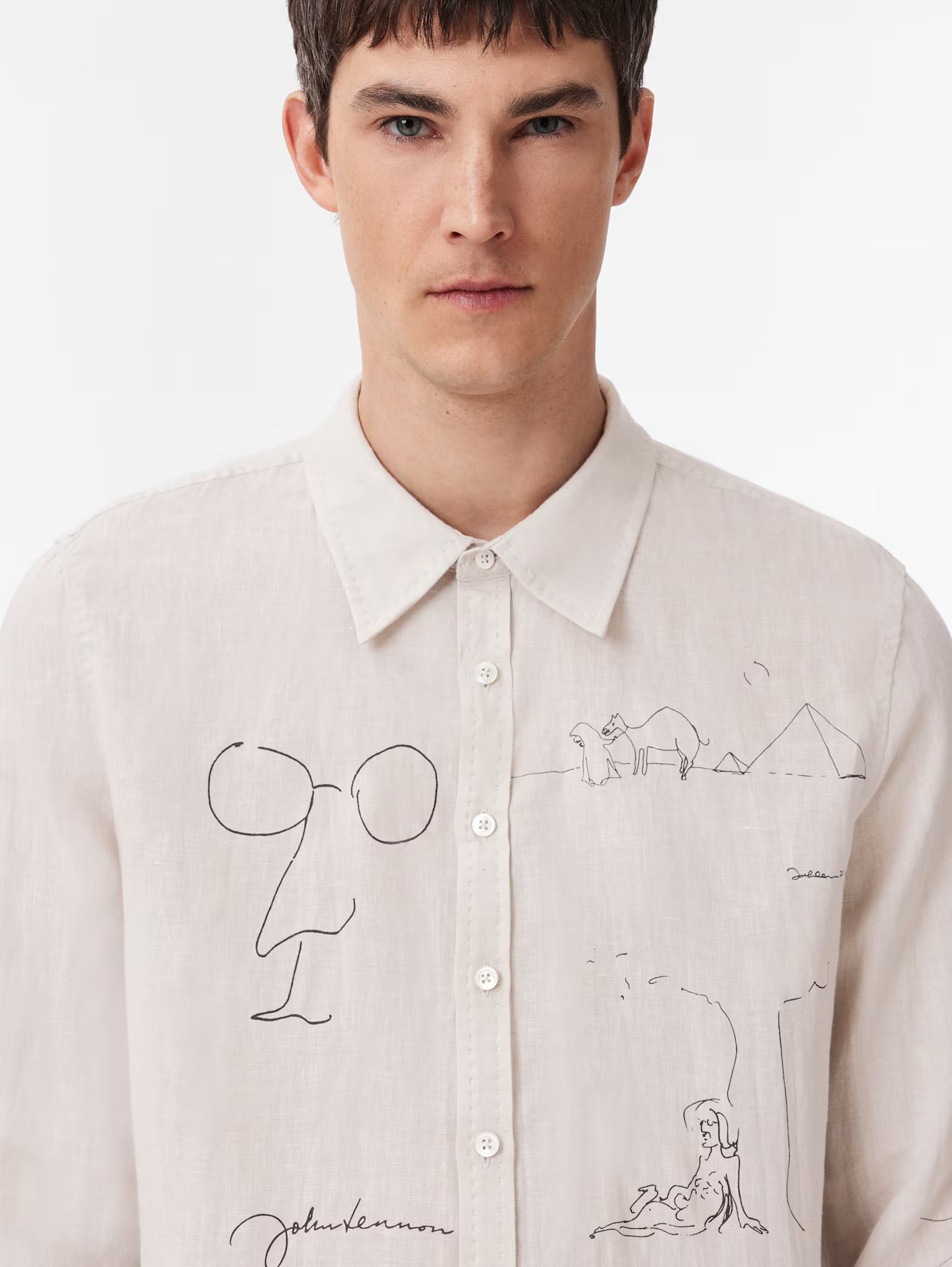 John Varvatos JOHN LENNON Bank Street Illustration Shirt - Grey Mist