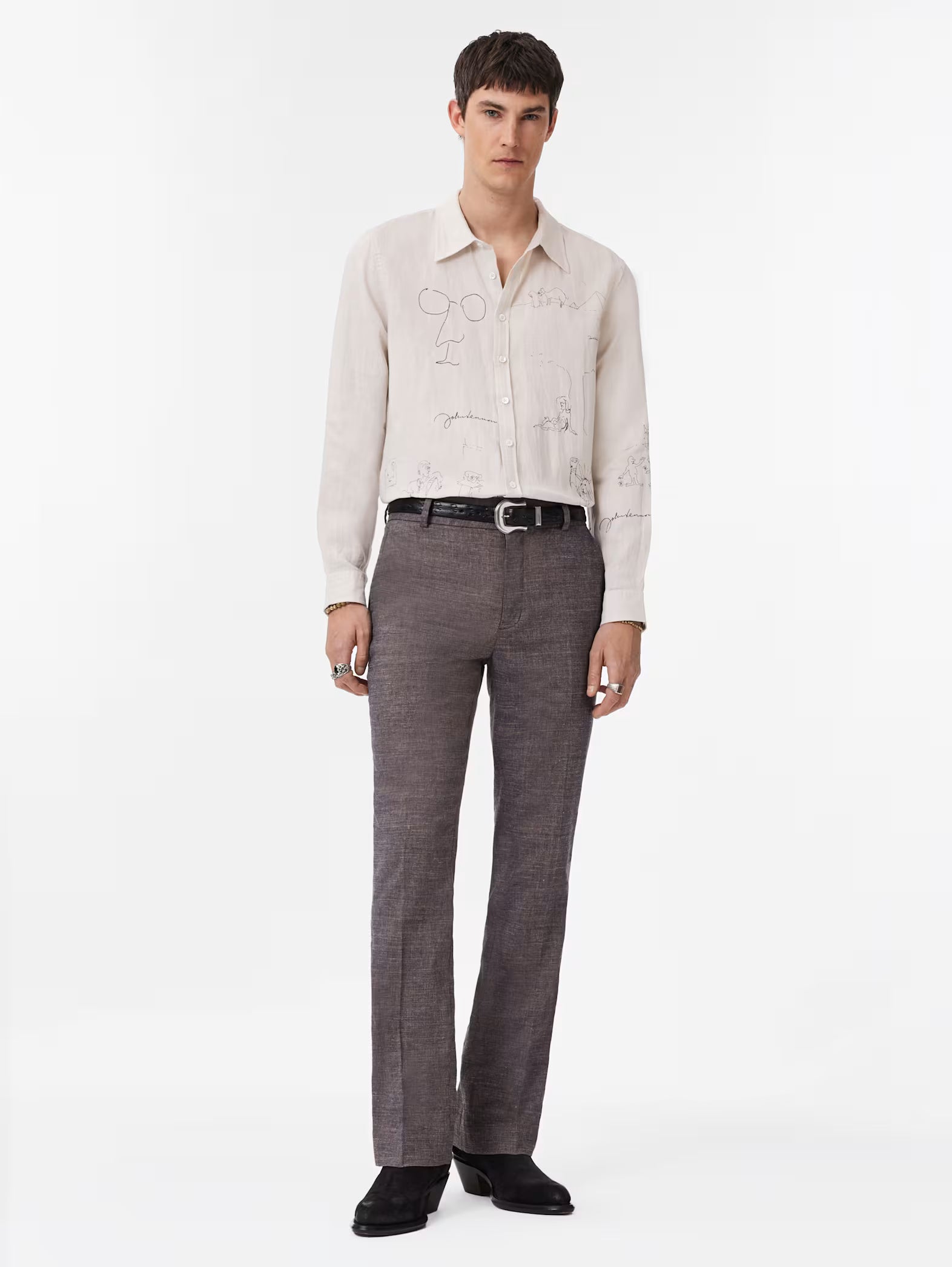John Varvatos JOHN LENNON Bank Street Illustration Shirt - Grey Mist