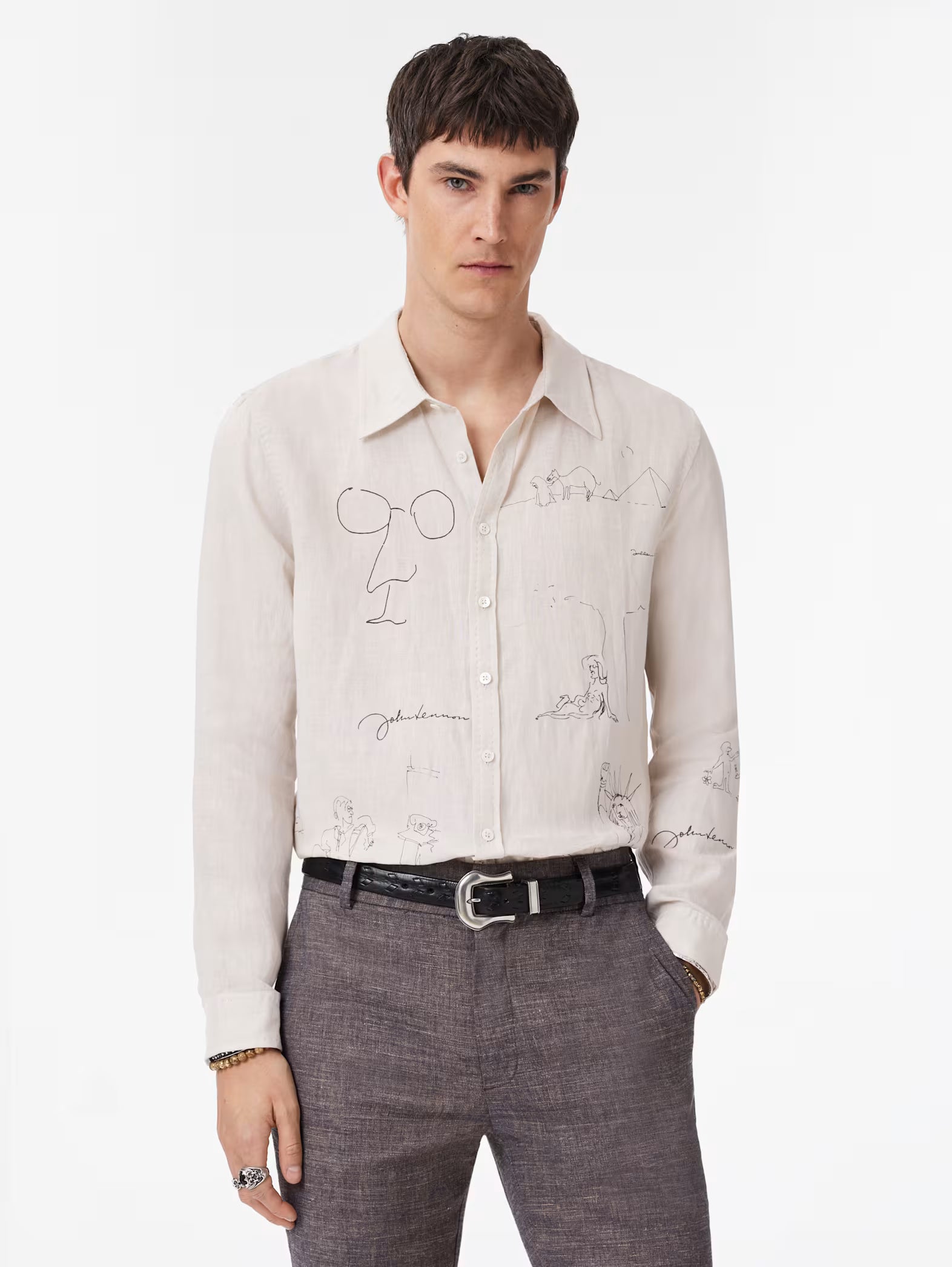 John Varvatos JOHN LENNON Bank Street Illustration Shirt - Grey Mist