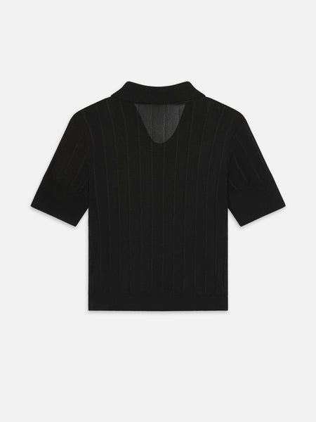 FRAME The Ribbed Polo w fine vertical ribbing in Black