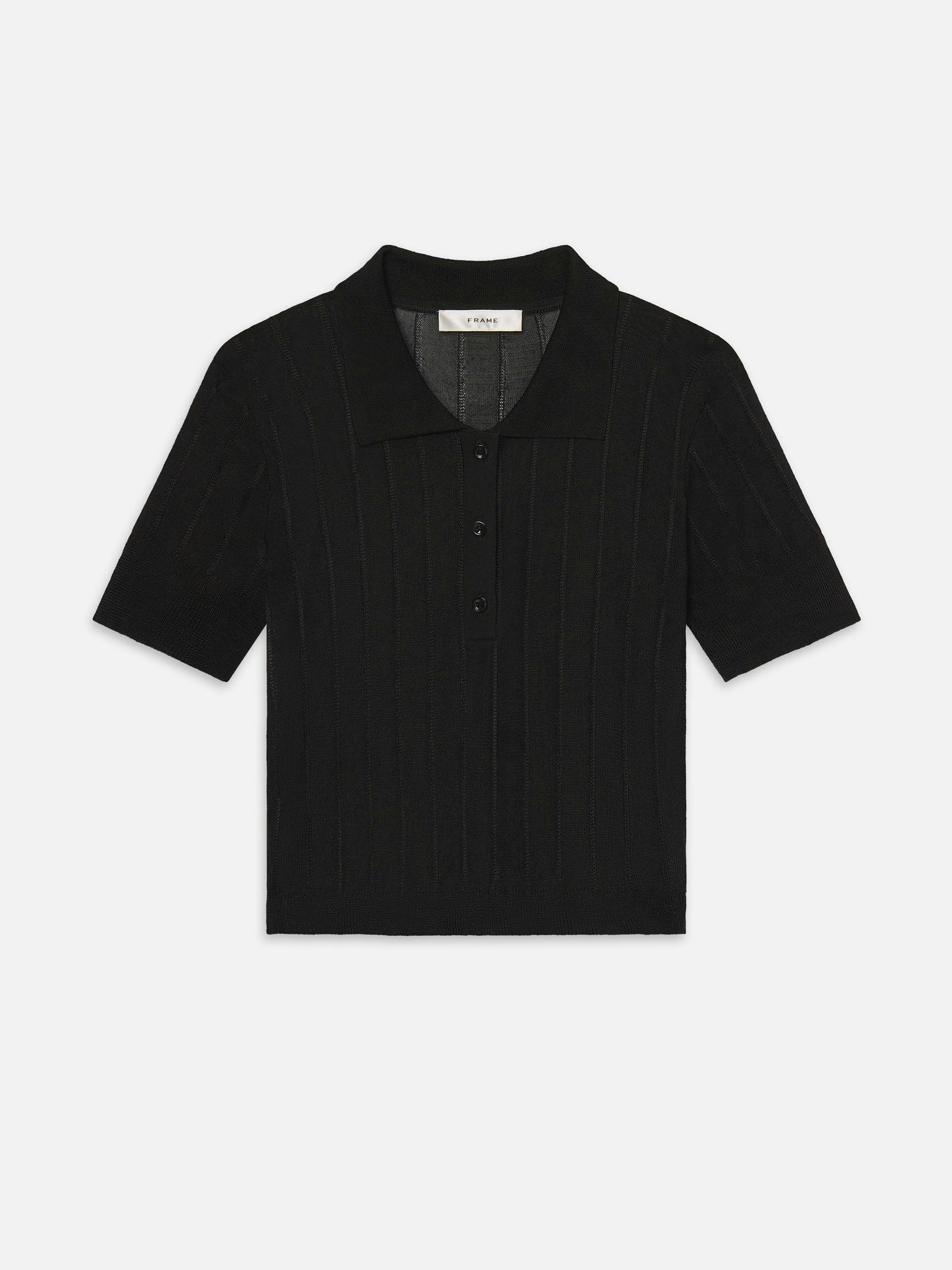 FRAME The Ribbed Polo w fine vertical ribbing in Black