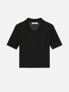 FRAME The Ribbed Polo w fine vertical ribbing in Black