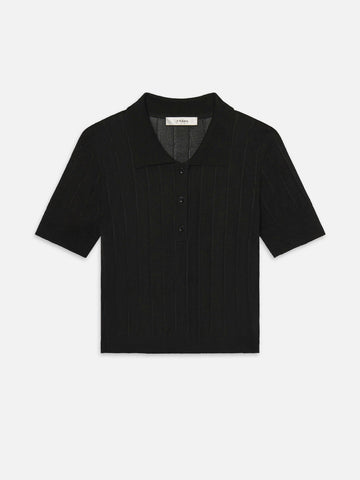 FRAME The Ribbed Polo w fine vertical ribbing in Black