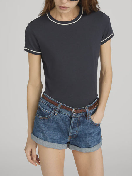 FRAME The Ringer Baby Tee in Navy Multi
