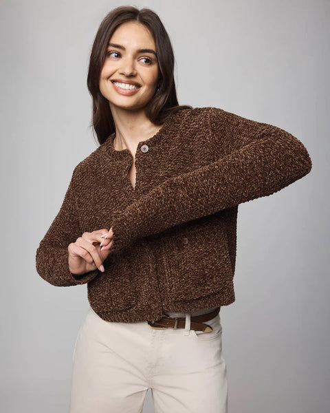 Splendid Andrea Crop Chenille Cardigan in Cedar Brown