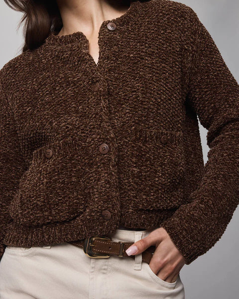 Splendid Andrea Crop Chenille Cardigan in Cedar Brown