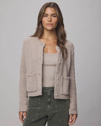 Splendid Andrea Crop Chenille Cardigan in Pale Oak