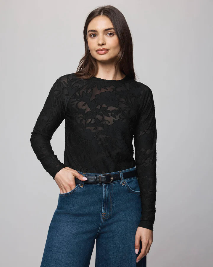Splendid Cecelia Floral LS Tee in Black