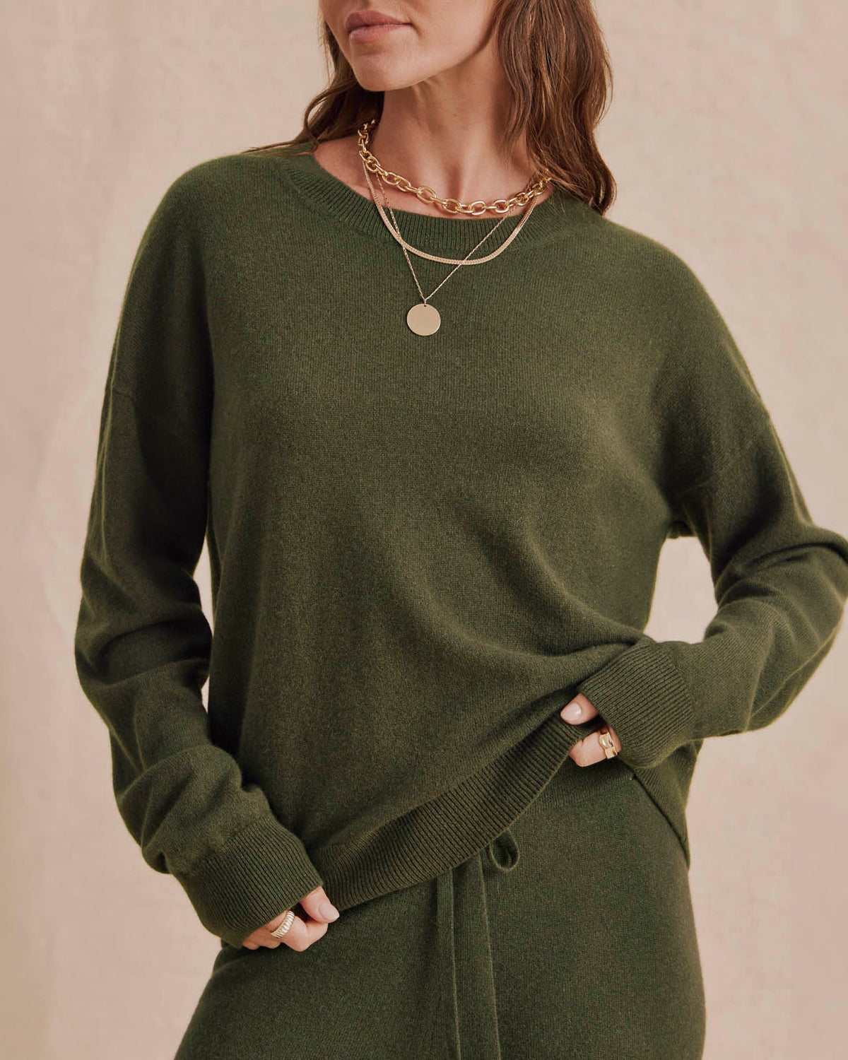 Splendid Tori Cashmere Crewneck Sweater in Pine