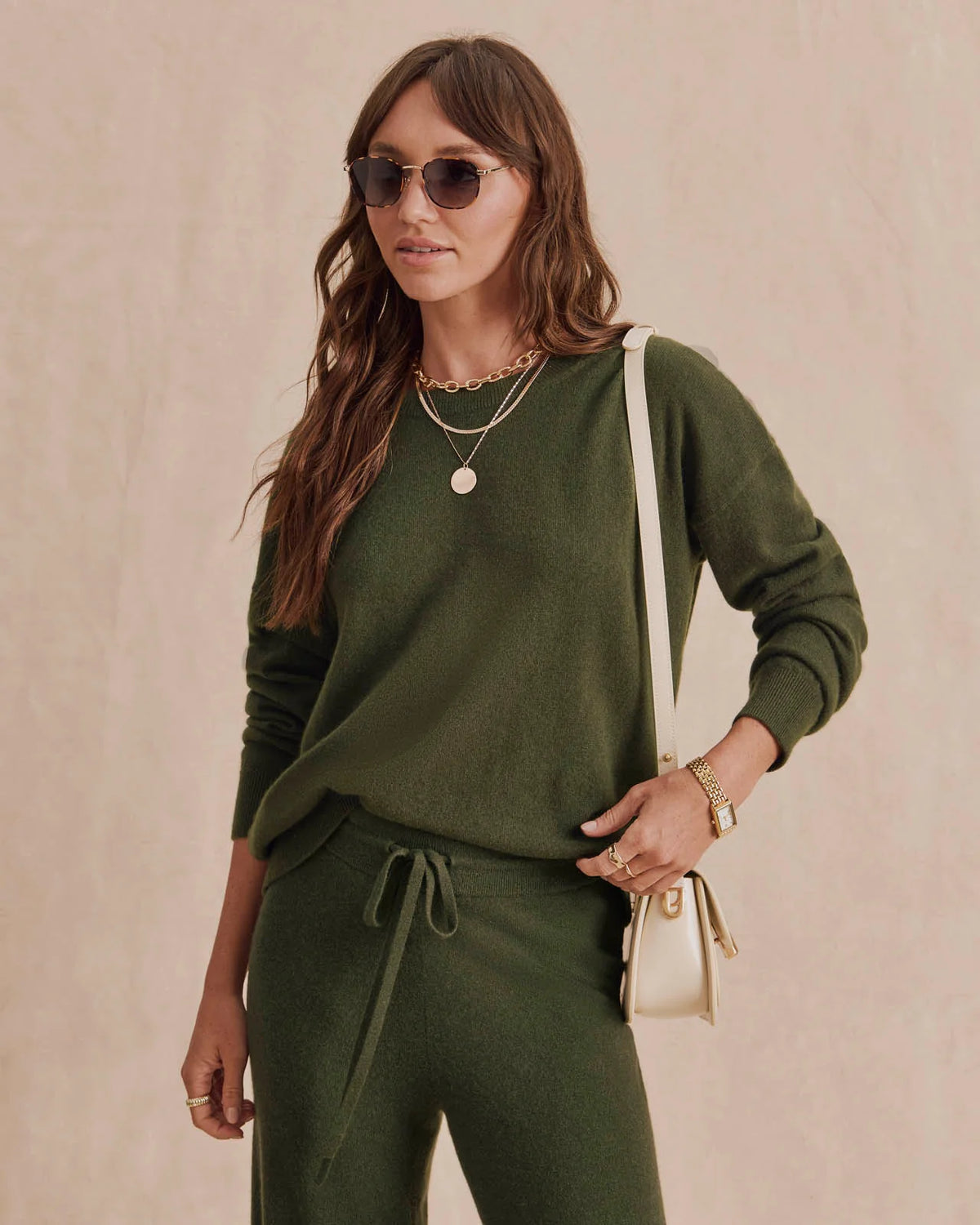 Splendid Tori Cashmere Crewneck Sweater in Pine