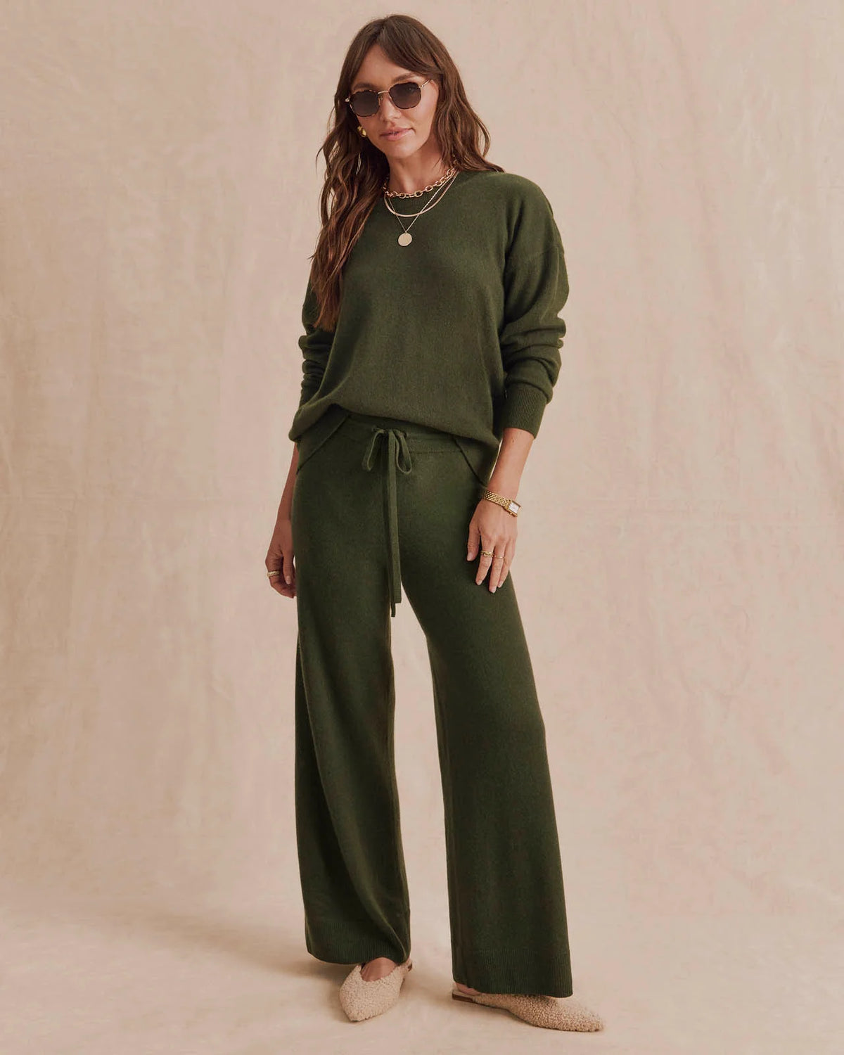 Splendid Tori Cashmere Crewneck Sweater in Pine