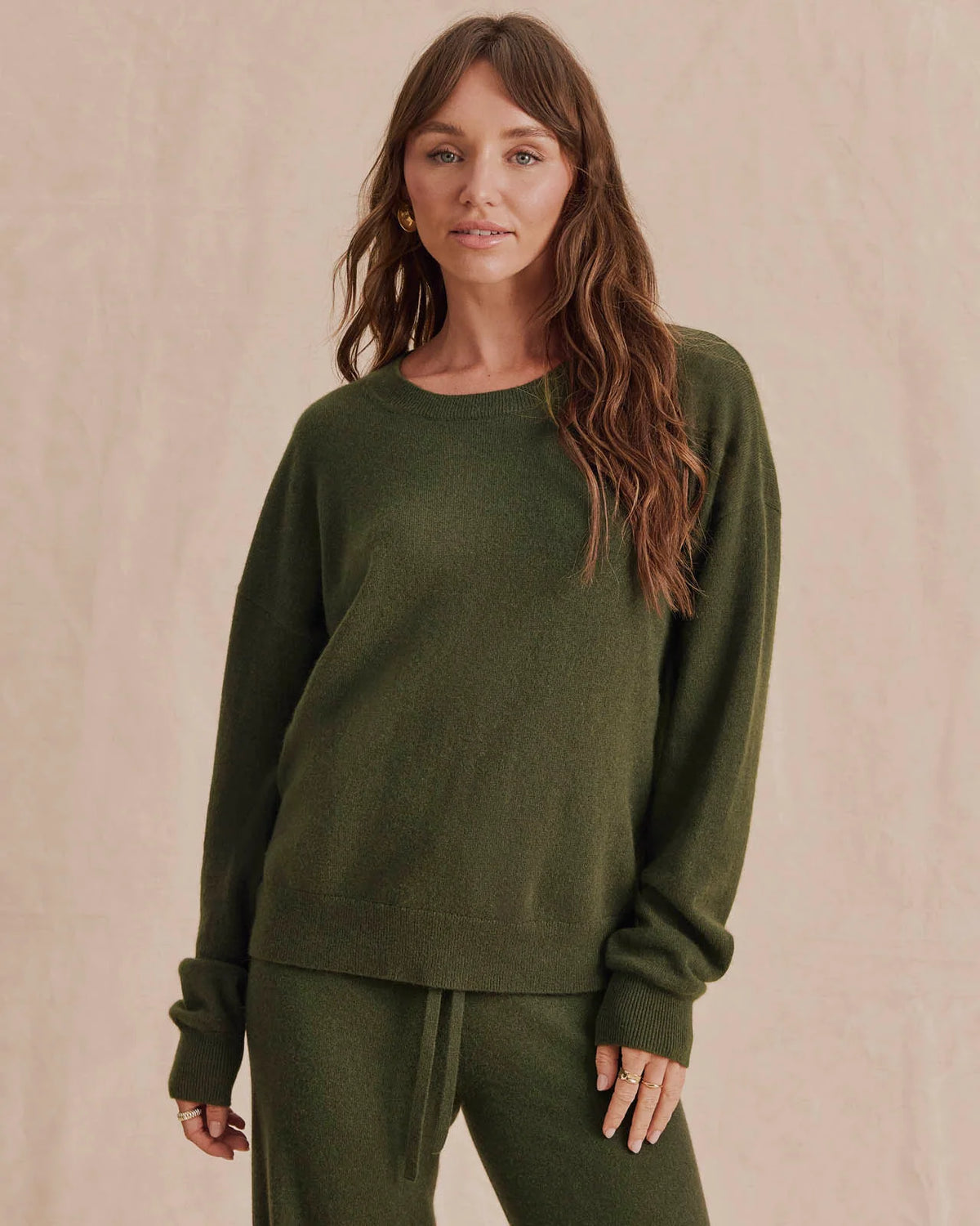 Splendid Tori Cashmere Crewneck Sweater in Pine