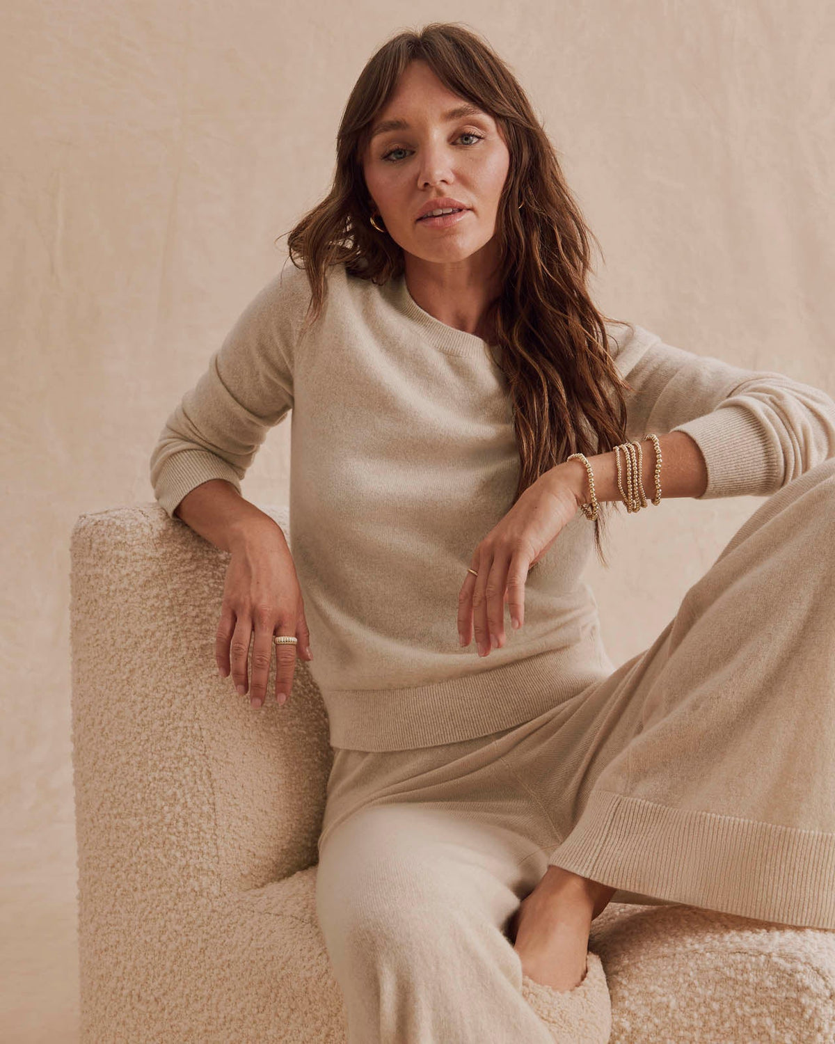 Splendid Tori Cashmere Crewneck Sweater in Wheat Heather
