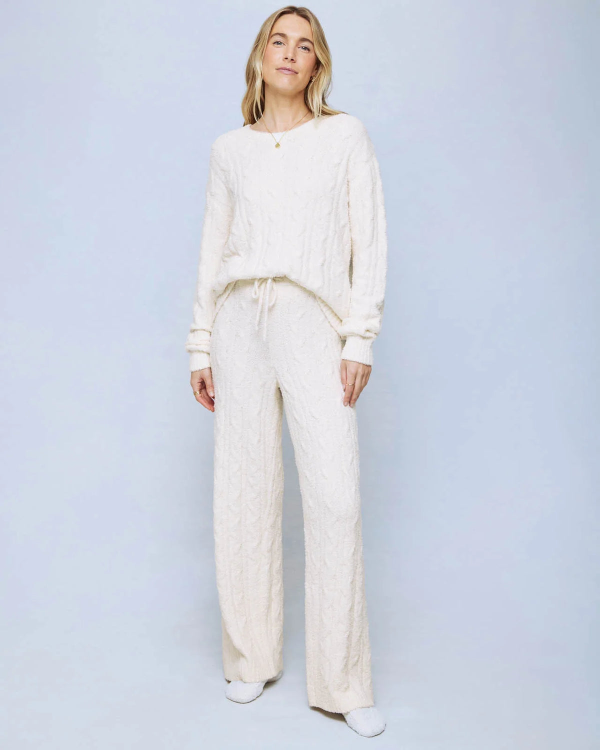 Splendid Cozy Fuzzy Cable Wide Leg Set in Ivory