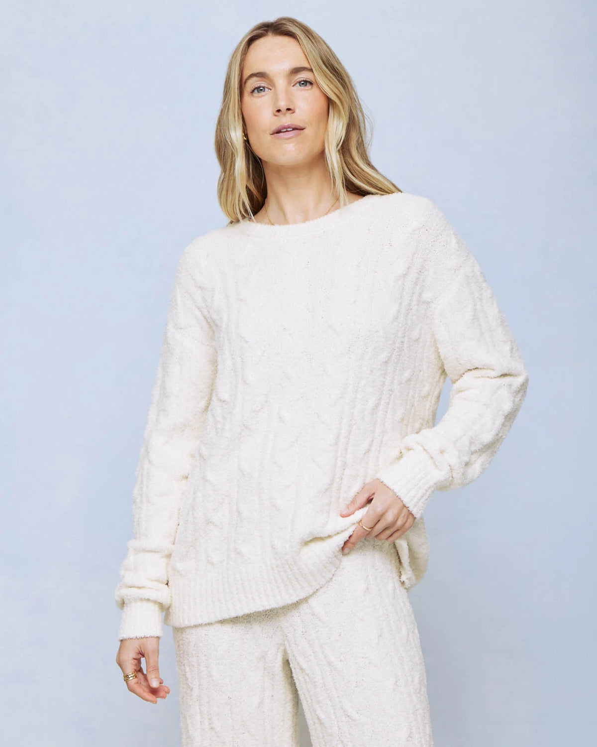 Splendid Cozy Fuzzy Cable Wide Leg Set in Ivory