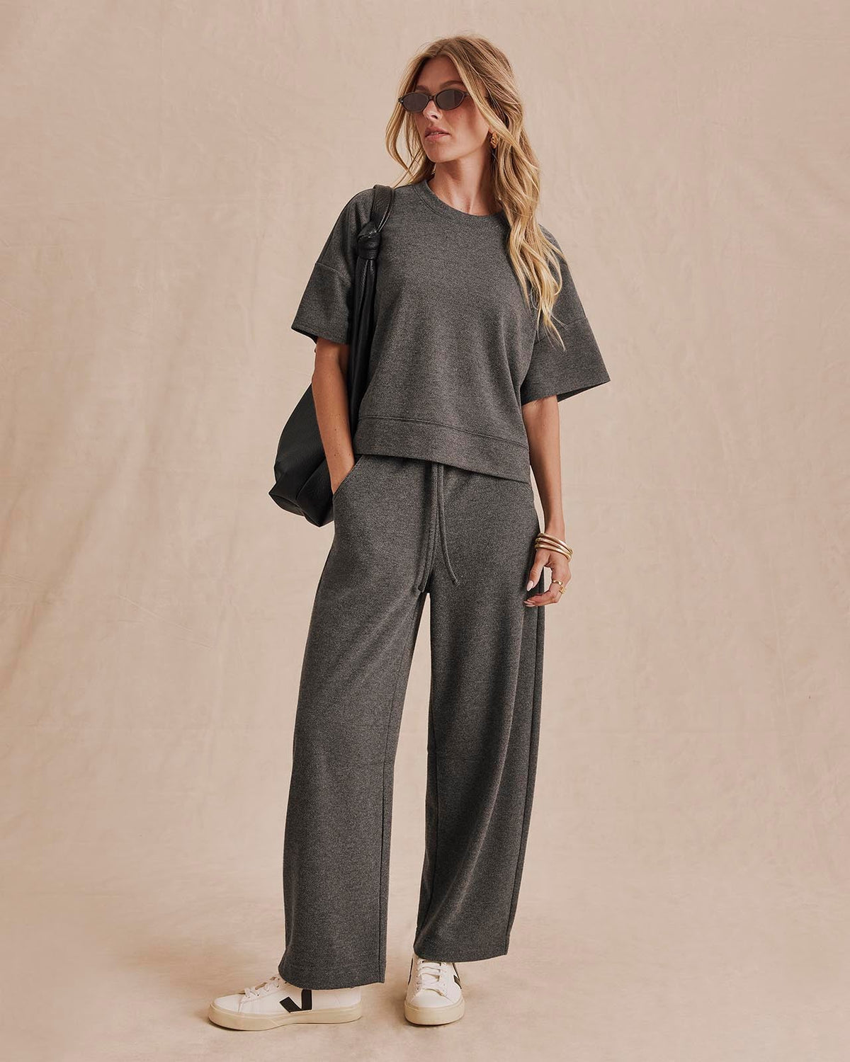 Splendid Marlow Tailored Knit SS Top in Charcoal
