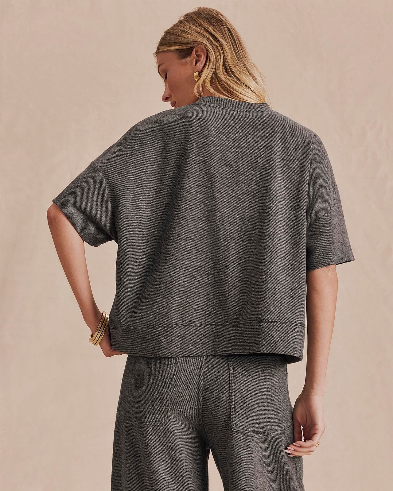 Splendid Marlow Tailored Knit SS Top in Charcoal