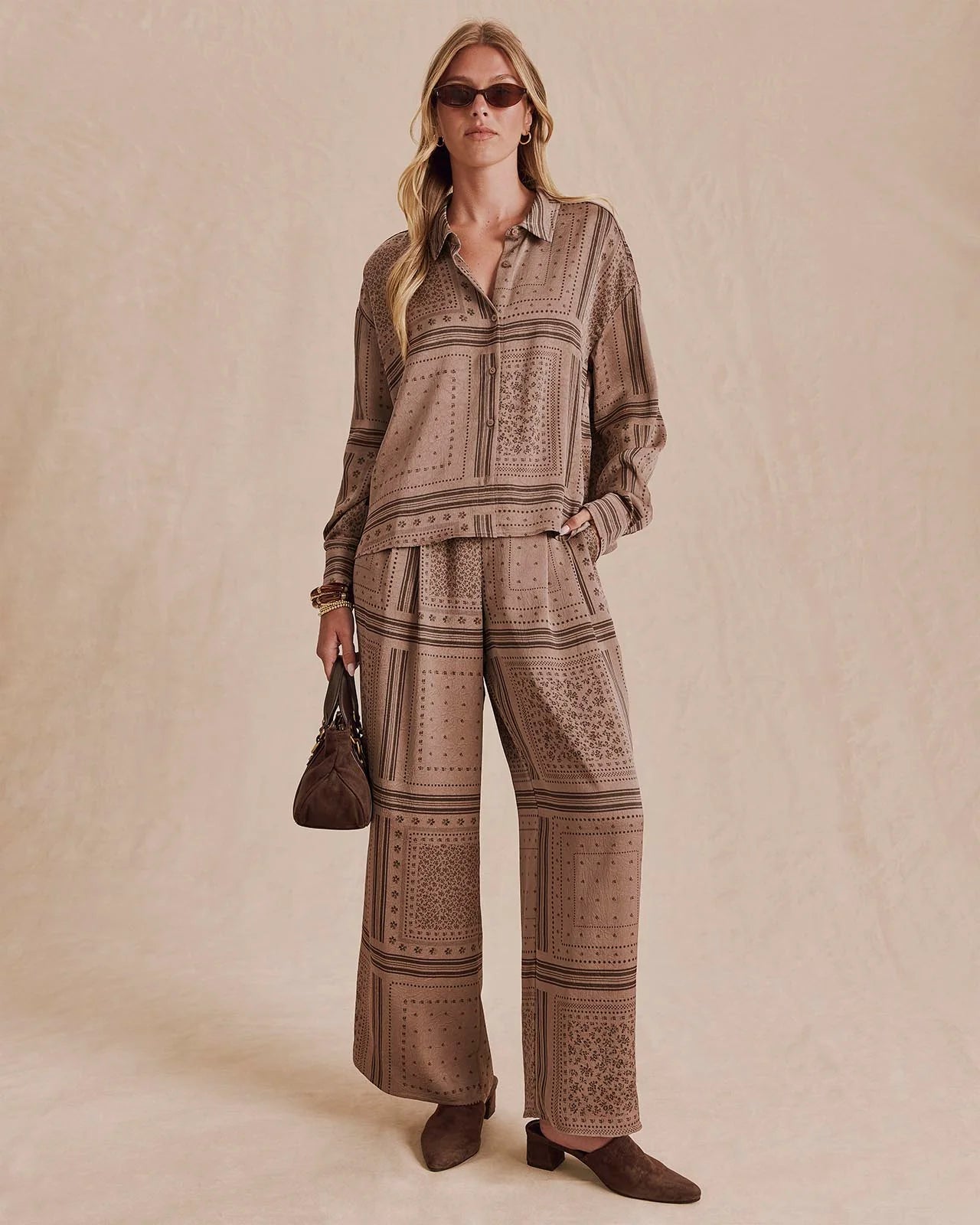Splendid Clara Button Down in Taupe Grey Bandana