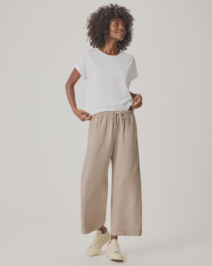 Splendid Angie Lyocell Linen Crop Wide Leg in Fawn