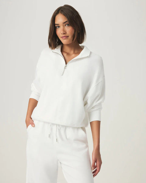 Splendid Terry Quarter Zip Long Sleeve Top in White